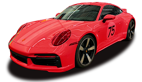 Red Porsche 911 with number 75 sticker.